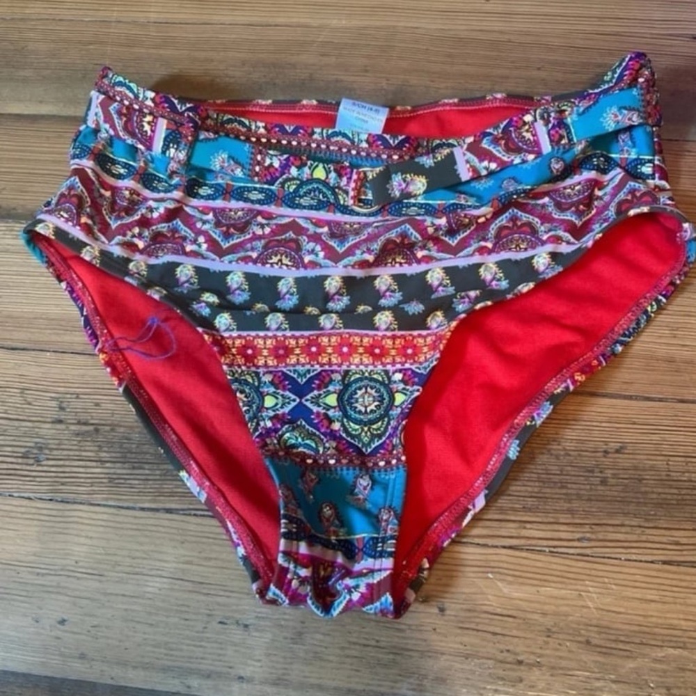 Time and Tru High Waisted Bikini Bottoms Multicolor Belted Size S